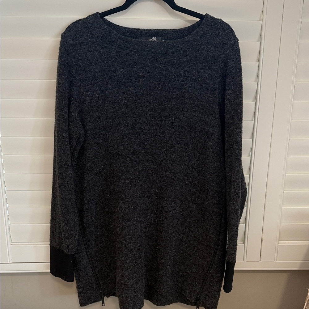 Sympli Charcoal Sweater, Tunic or mini dress with Black Accents